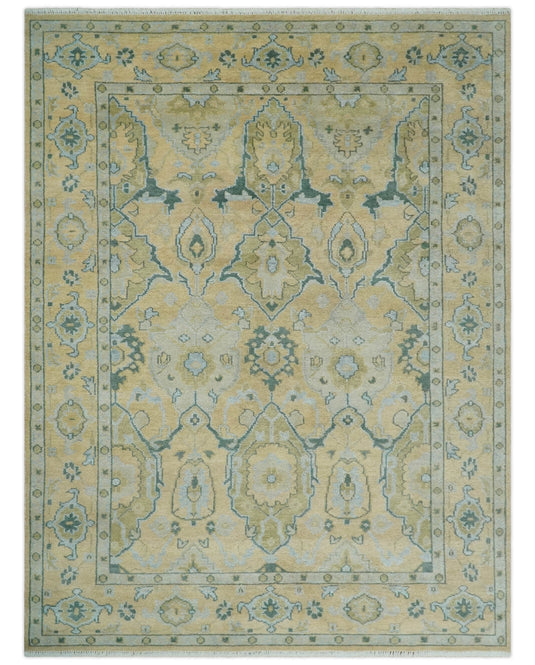 Hand Knotted Beige and Blue Traditional Antique Oushak wool area rug| CP1085912