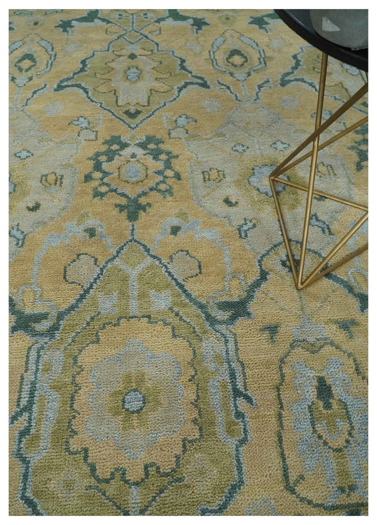 Hand Knotted Beige and Blue Traditional Antique Oushak wool area rug| CP1085912