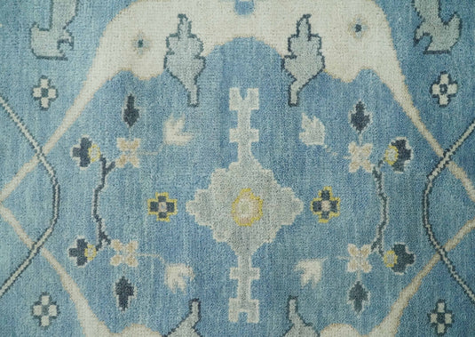 Hand Knotted Vintage Oriental Blue, Ivory and Beige Oushak Wool Area Rug | CP1100810