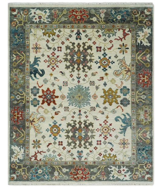 Hand Knotted Antique Ivory and Grey floral traditional wool area rug | CP978810