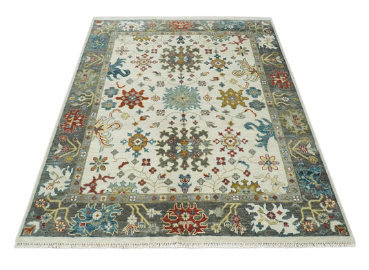 Hand Knotted Antique Ivory and Grey floral traditional wool area rug | CP978810