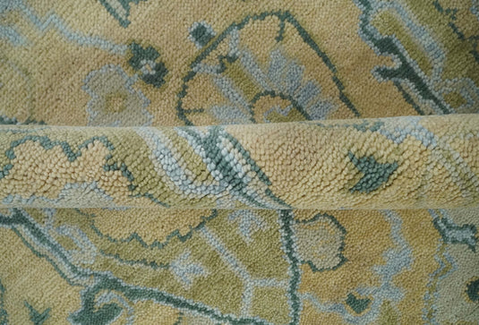 Hand Knotted Beige and Blue Traditional Antique Oushak wool area rug| CP1085912