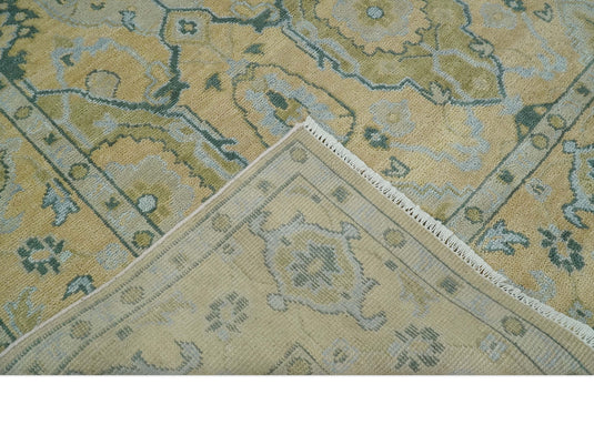 Hand Knotted Beige and Blue Traditional Antique Oushak wool area rug| CP1085912