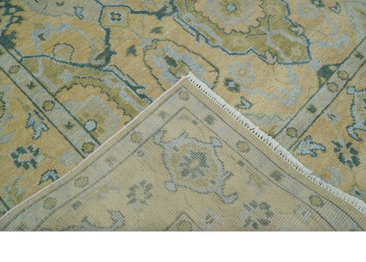 Hand Knotted Beige and Blue Traditional Antique Oushak wool area rug| CP1085912