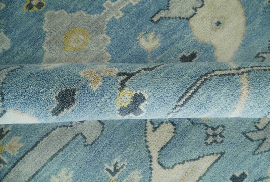 Hand Knotted Vintage Oriental Blue, Ivory and Beige Oushak Wool Area Rug | CP1100810