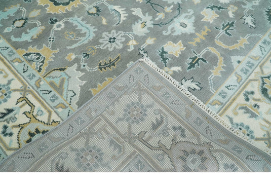 Hand Knotted Vintage Oriental Traditional Grey and Ivory Oushak Wool Area Rug | CP1101810