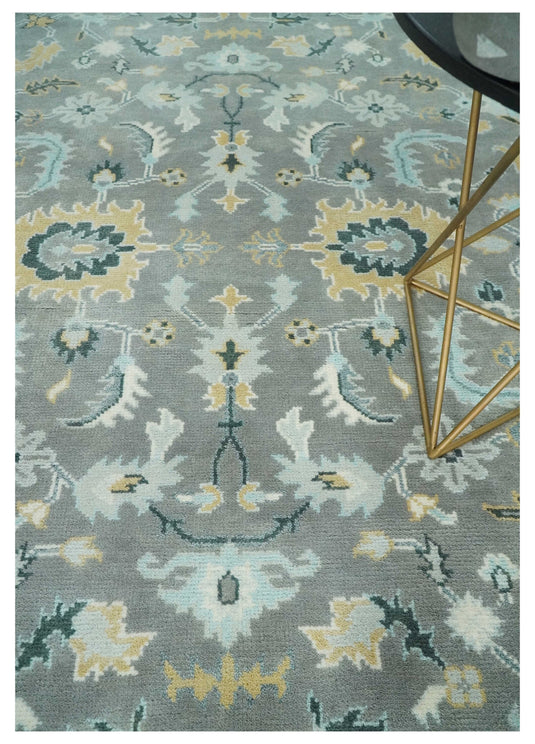 Hand Knotted Vintage Oriental Traditional Grey and Ivory Oushak Wool Area Rug | CP1101810
