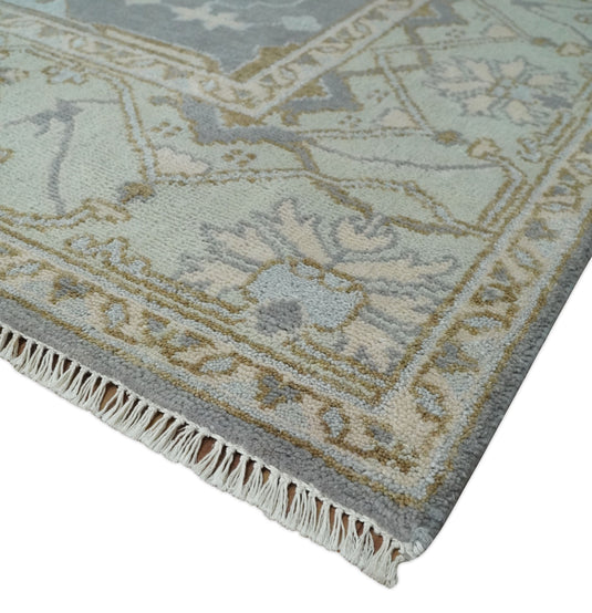 Hand Knotted Vintage Oriental Grey, Ivory and Beige Oushak Wool Area Rug | CP1102810