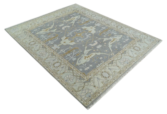 Hand Knotted Vintage Oriental Grey, Ivory and Beige Oushak Wool Area Rug | CP1102810