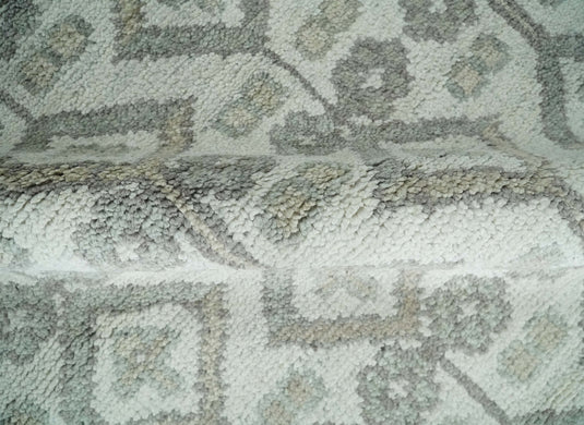 Hand Knotted Ivory and Silver Vintage Oriental design Wool Area Rug | CP1120810