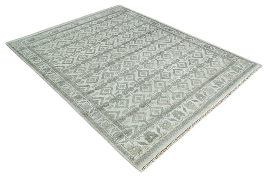 Hand Knotted Ivory and Silver Vintage Oriental design Wool Area Rug | CP1120810