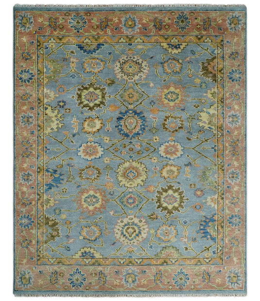 Hand Knotted Traditional Oushak Rug Blue and Rust 3X5,4x6, 5x8, 6x9, 8x10, 9x12,10x14 and 12x15 ft Ideal for Living, Bedroom, and Dining Rooms | CP131S