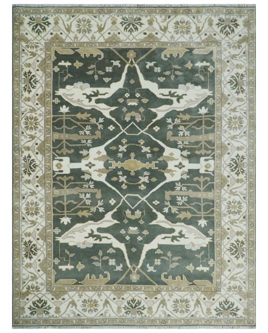 Hand Knotted Oriental Oushak Rug Green, Ivory and Beige Multi Size Ideal for Living, Bedroom, and Dining Room