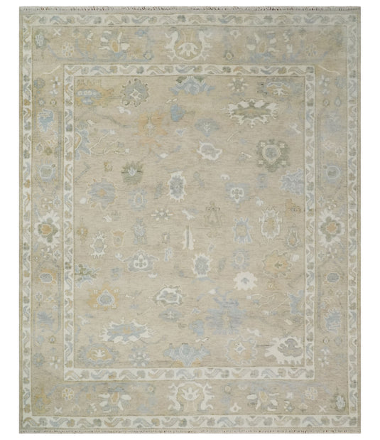 Hand Knotted Traditional Oushak Rug Camel and Ivory Multi Size Ideal for Living, Bedroom, and Dining Room