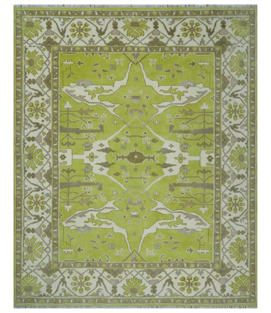 Hand Knotted Oriental Oushak Rug Light Green and Ivory Multi Size Ideal for Living, Bedroom, and Dining Room