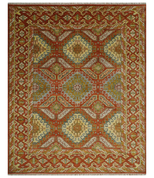 Rust and Gold Hand knotted Multi Size Oriental wool Area Rug