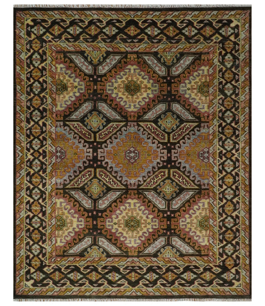 Gold, Black and Brown Hand knotted Multi Size Oriental wool Area Rug