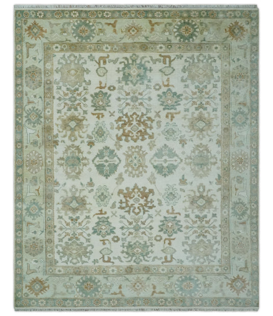 Ivory and Silver Hand knotted Traditional Oushak Multi Size wool Area Rug