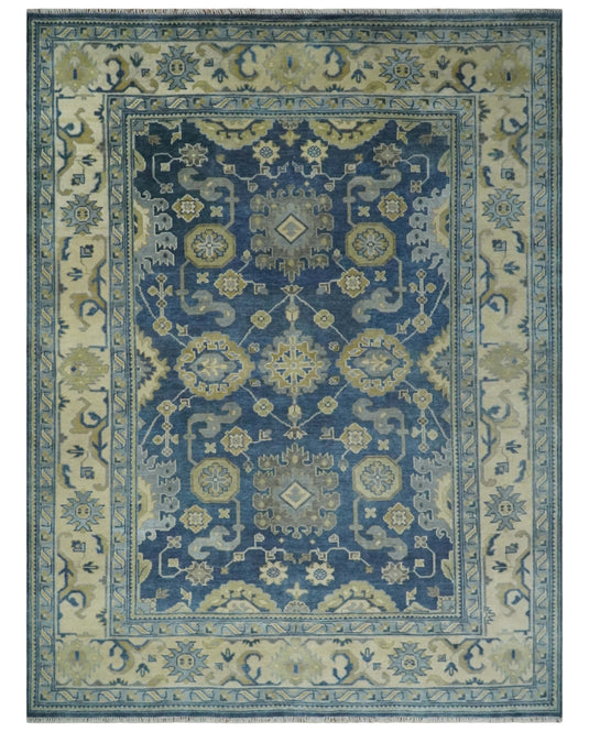 Blue and Beige Hand knotted Traditional Oushak 9x12 wool Area Rug