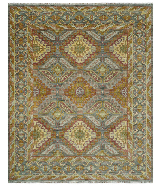 Gold and Gray Hand knotted Oriental Multi Size wool Area Rug