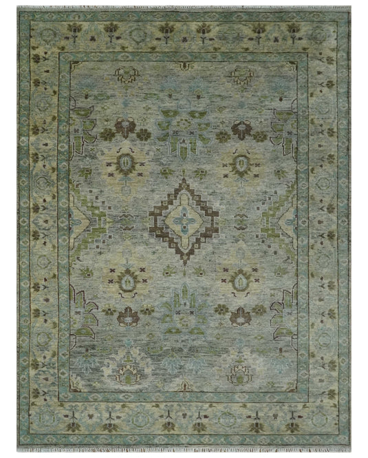 Green and Silver Antique Hand knotted Multi Size Oushak wool Area Rug