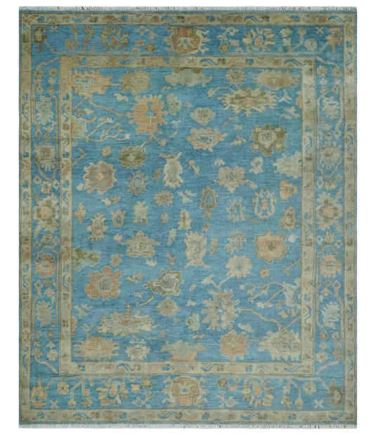 Blue and Beige Hand knotted Traditional Oushak 8x10 wool Area Rug