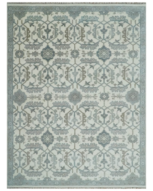 Ivory and Charcoal Hand knotted Oriental Oushak Multi Size wool Area Rug