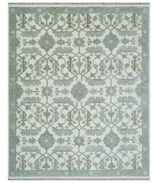 Ivory and Gray Hand knotted Oriental Oushak Multi Size wool Area Rug