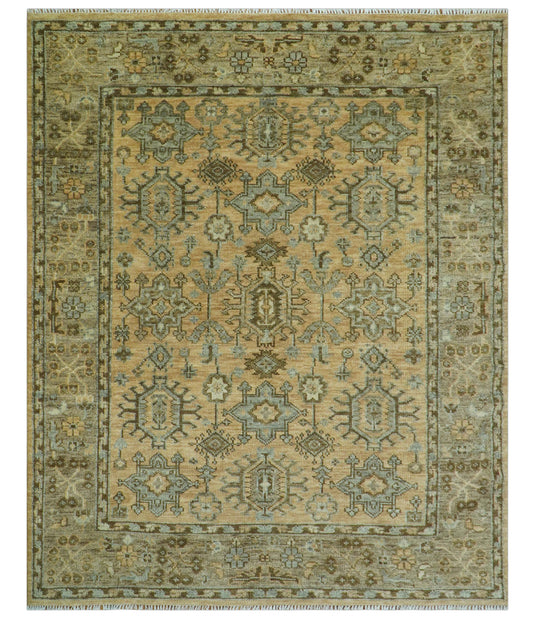 Custom Made Traditional Trible Camel And Gray Hand Knotted Wool Area Rug