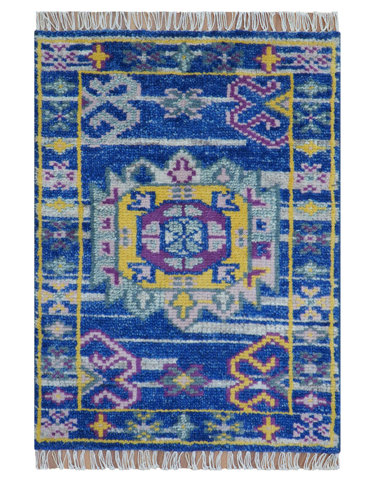 Transitional Hand Knotted Wool 2x3 ft Blue Area Rug