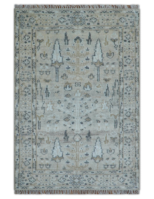 Traditional Beige Tree of Life Design 4x6 ft Hand Knotted Wool Area Rug