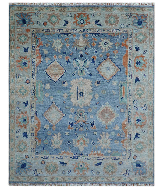 Traditional Turkish Design Blue And Beige 8x10 ft Hand Knotted Wool Area Rug