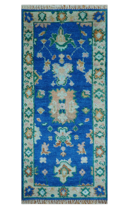 Traditional Oushak Design Blue 2.6X6 ft Hand Knotted Wool Area Rug