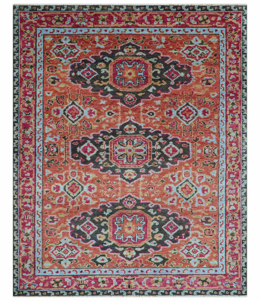 Custom Made Traditional Medallion Rust And Black Hand Knotted Wool Area Rug