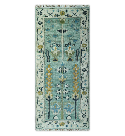 Hand knotted Turkish Wool Oushak Rug, Moss Green and Ivory Tree of Life Rug- (FC)
