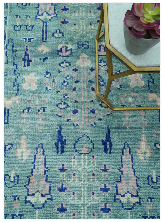 Traditional Tree of Life Design 4x6 ft Hand Knotted Teal And Blue Wool Area Rug