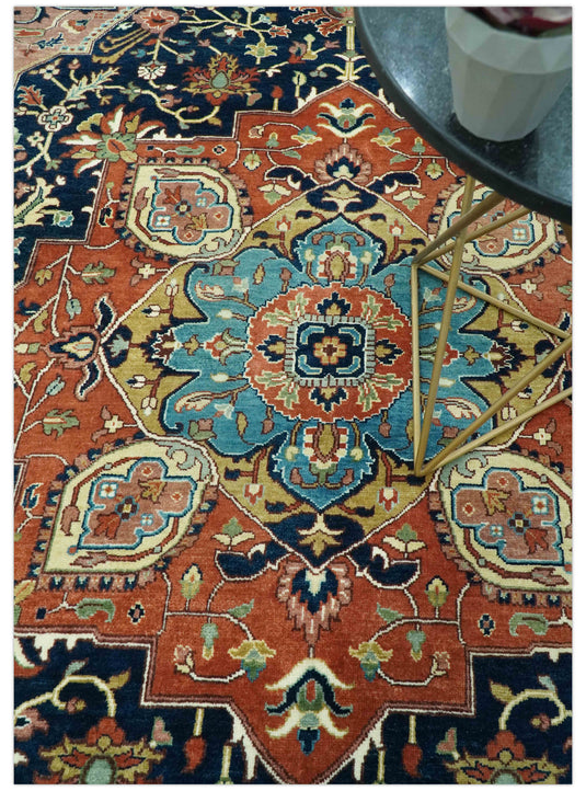 Hand Knotted Traditional Brown, Black, Blue And Olive Wool Rug 8x10 ft Ideal for Living, Bedroom And Dining Rooms | CP2443810