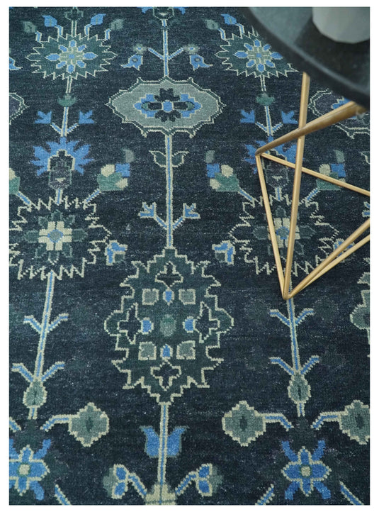 Hand Knotted Blue, Black And Gray Traditional Oushak Wool Rug 5.6x8.6 ft Ideal for Living, Bedroom And Dining Rooms | CP23765686