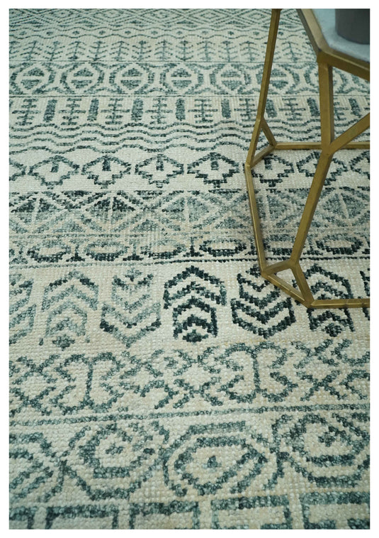 Tribal Trellis Gray And Silver Hand Knotted 5x8 ft Wool Area Rug