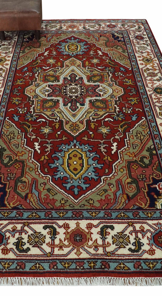 Hand Knotted Heriz Serapi Rug Rust and Ivory Multi Size Ideal for Living, Bedroom, and Dining Rooms | CP1881