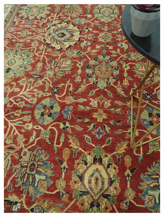 Custom Made Hand Knotted Maroon, Olive, Beige And Ivory Herati Wool Area Rug