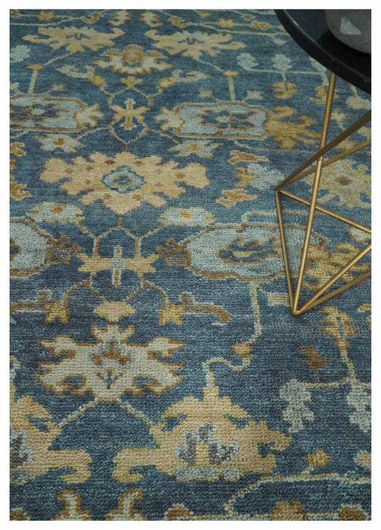 Blue and Beige Hand knotted Traditional Oriental Oushak wool Area Rug