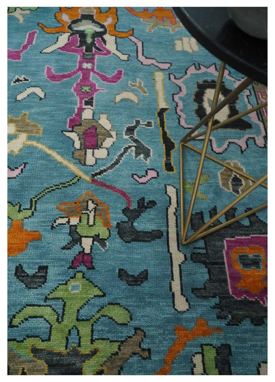 Hand Knotted Oriental Oushak Colorful Rug Blue and Beige 8x10 ft Ideal for Living, Bedroom, and Dining Rooms | CP1861810