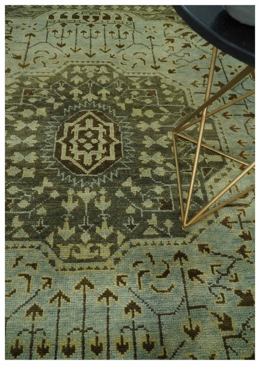 Hand Knotted Medallion Mamluk Rug Silver and Green 9x12 ft Ideal for Living, Bedroom, and Dining Rooms | CP1905912S