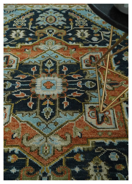 Hand Knotted Heriz Serapi Rug Rust and Blue Multi Size Ideal for Living, Bedroom, and Dining Rooms | CP1800