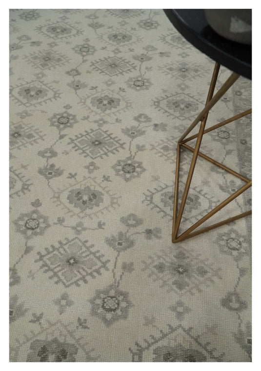 Modern Geometrical Gray And Ivory Hand Knotted 8.5x10 ft Bedroom, Living Room Rug Wool Area Rug