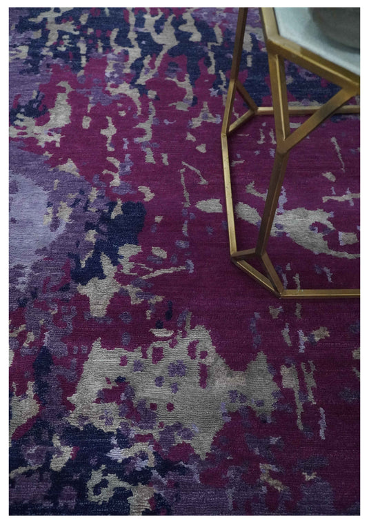 Abstract pattern Hand Knotted Purple, Dark Blue and Violet Color 4x6 ft Bedroom, Living Room Rug Wool and Viscose Area Rug