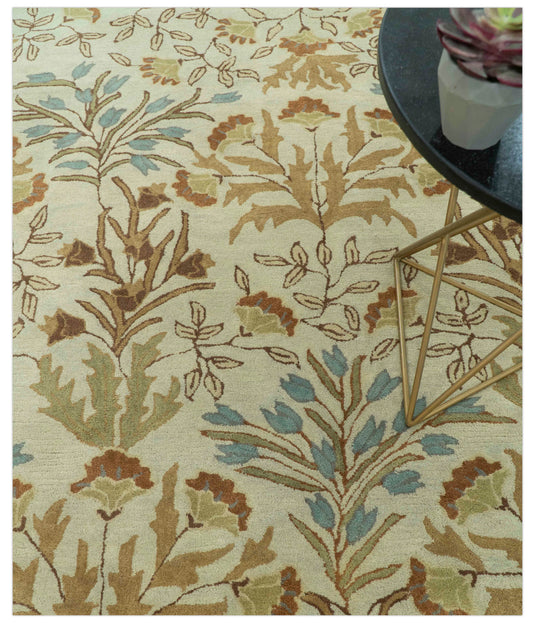 Custom Made Traditional Floral Brown And Beige Hand Tufted Wool Area Rug