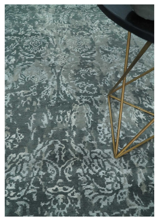 Abstract Floral pattern Hand Knotted Charcoal, Gray and white Color 6x9 ft Bedroom, Living Room Rug Wool and Art Silk Area Rug