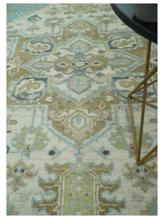 Traditional Pattern Light Blue, Beige and Ivory Hand Knotted 8x10 ft wool Area Rug